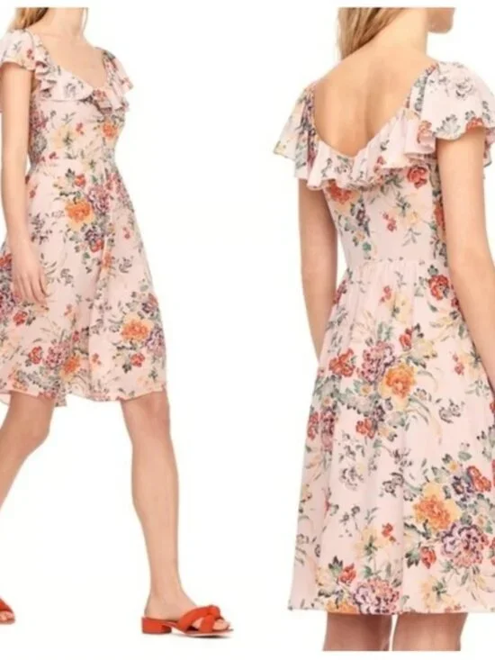 Rebecca Taylor Marlena Ruffle Silk Midi Dress Dusty Rose / Tea Rose Pink, Size 2 - Picture 2 of 7